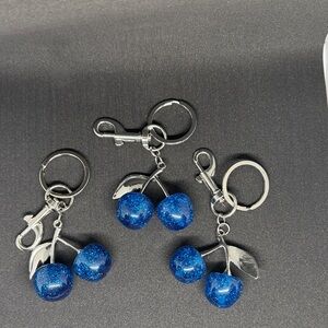 Blue Cherry Keychain Set (Price is for all 3).  Small Cherries